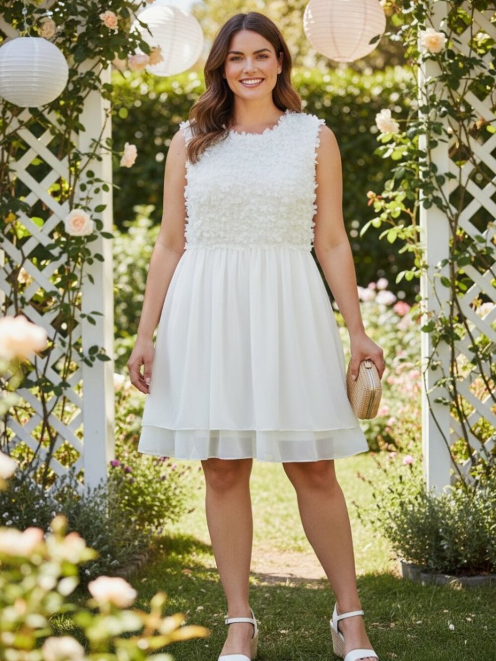 Ted Baker London White 3D Floral Applique Chiffon Cocktail Dress Size 4 US 10-12